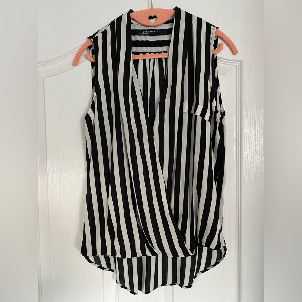 Zara womens black and white stripe blouse